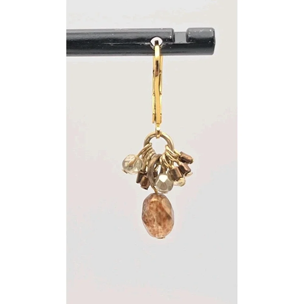 ANN TAYLOR LOFT‎ Earrings Dangle Crystal Stone Metal Beads Gold Plate Leverback